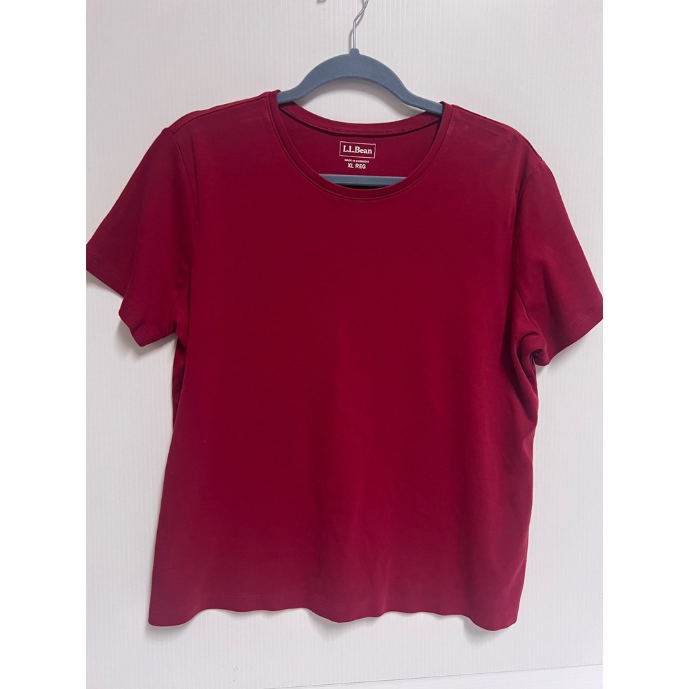 LL Bean Womens XL Red Short Sleeve 100% Cotton Crewneck T-Shirt 215557 Regular